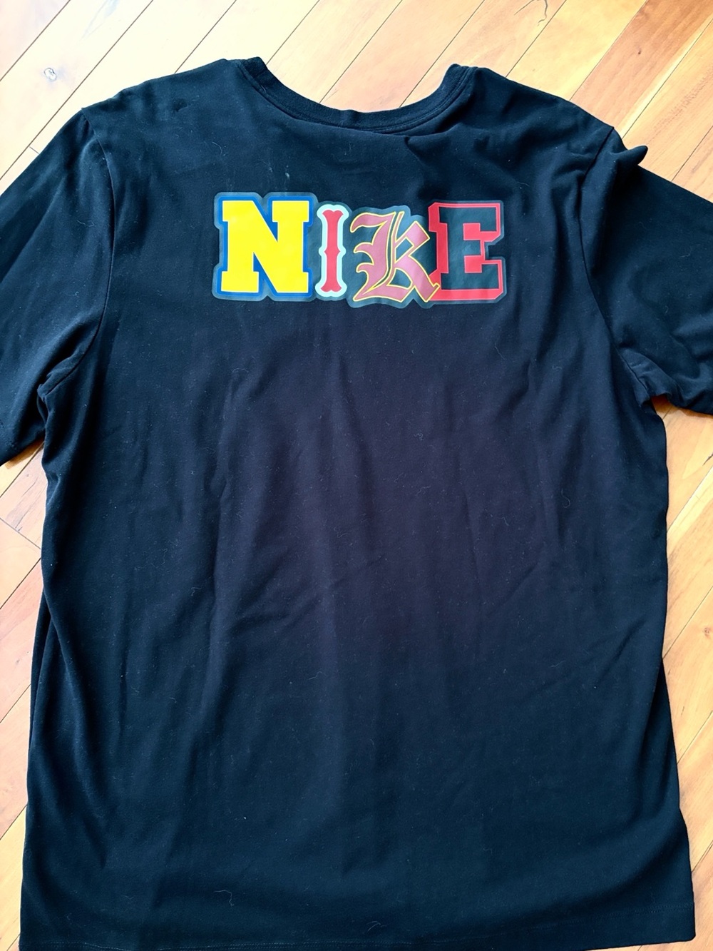 Nike Black Short Sleeve Tee with Multicolor Back Logo Large
